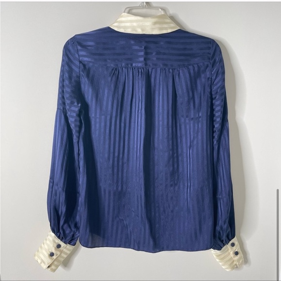 Anna Sui Silk Blue Button-Up Blouse with Cream Accents - Picture 3 of 8